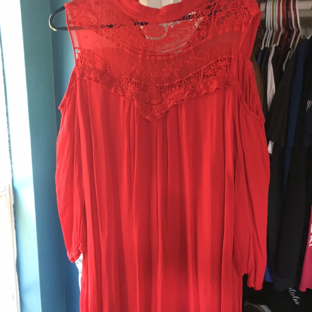 Red off the shoulder lace dress